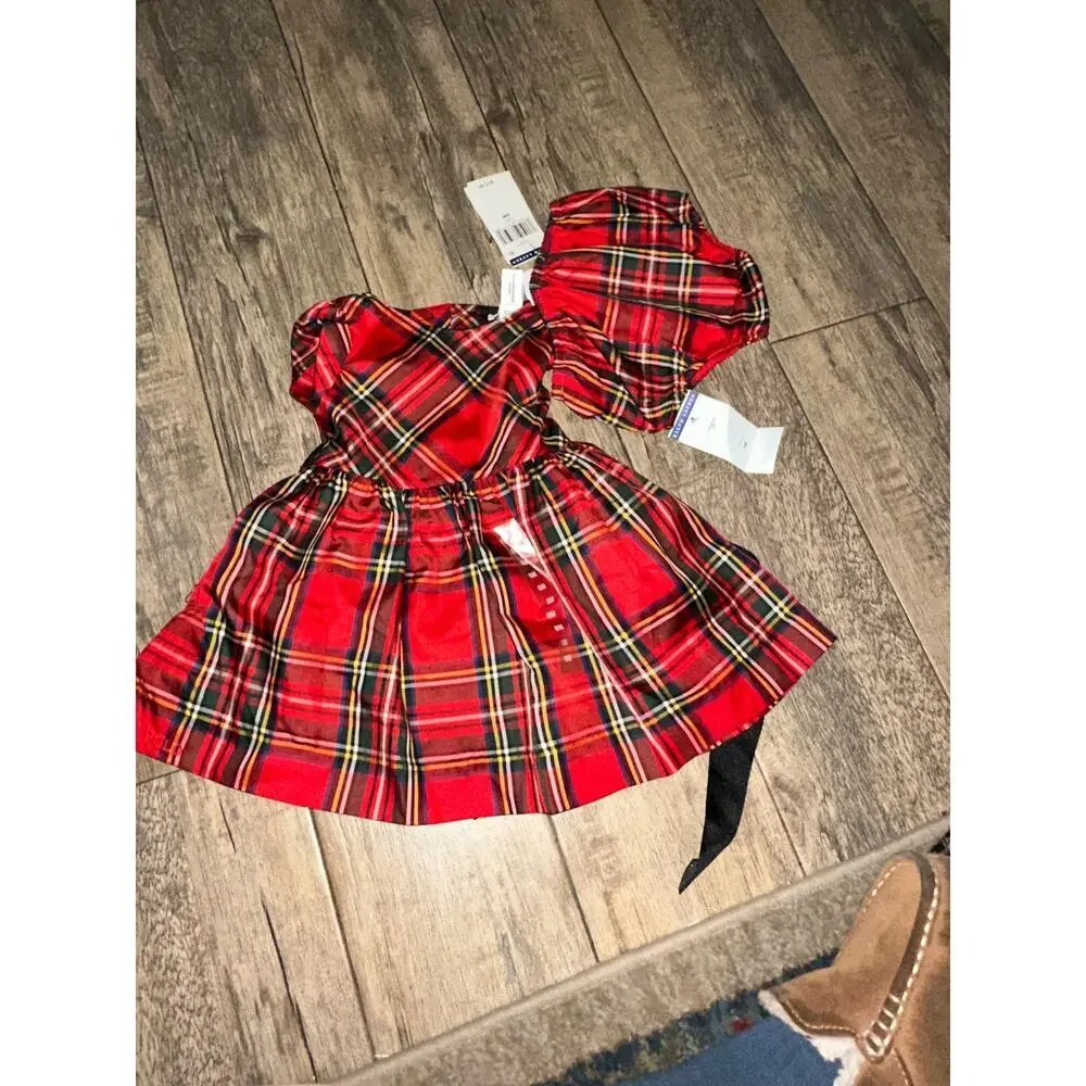 NWT Ralph Lauren Baby Girl's Plaid Print Fit & Flare Dress 2 Pec Set Size 6 M